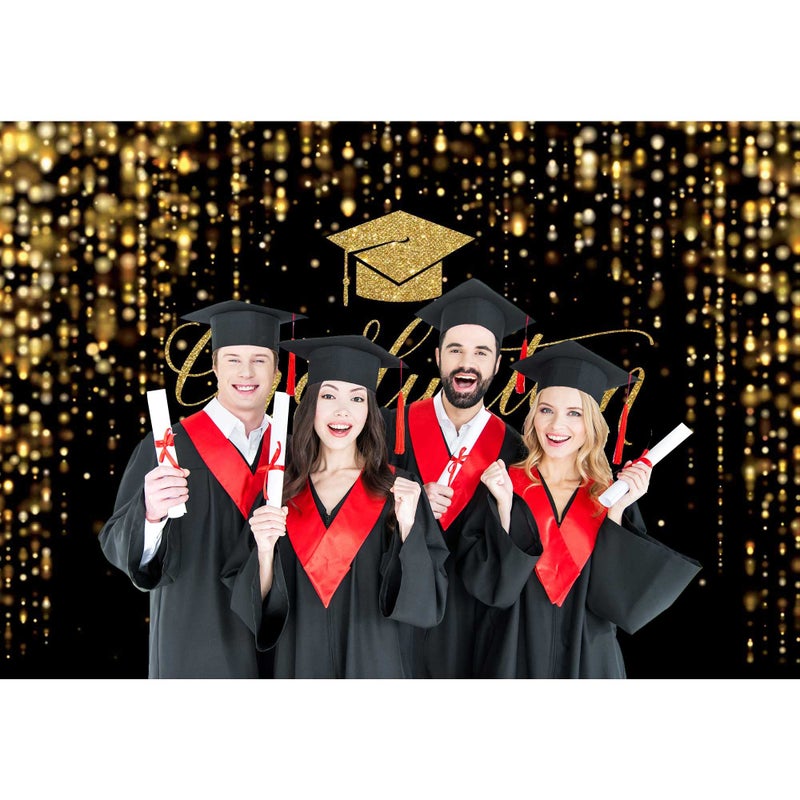 Msocio 8x6ft Polyester Black Congrats Graduation Backdrop Class of 2025 Photography Background Gold Bachelor Cap Celebration Party Decorations Banner Picture Photo Booth - Image 2